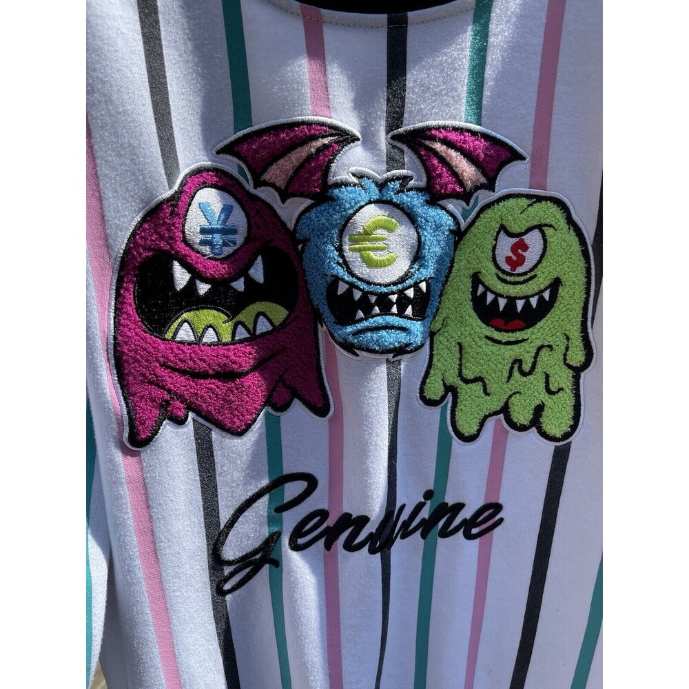 GNUN Denim Mfg Genuine Monster 3D Striped Embroidered Sweatshirt Size Medium